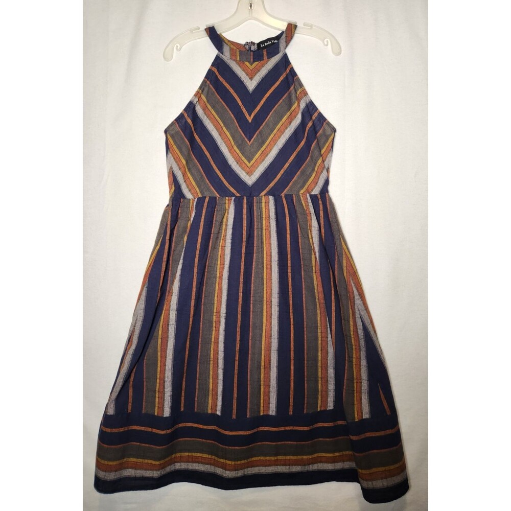 Large Halter Navy Mustard Orange Midi Dress La Bella Vida Retro Earthy Boho